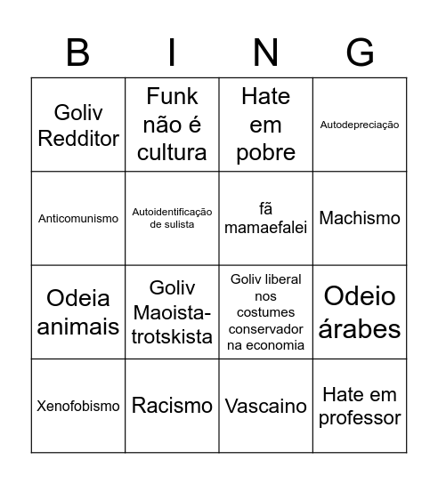 Bingo do Goliv Bingo Card