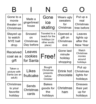 Holiday Bingo Card