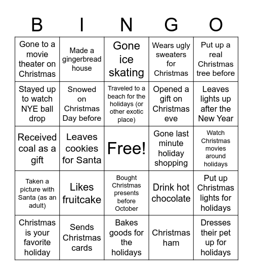 Holiday Bingo Card