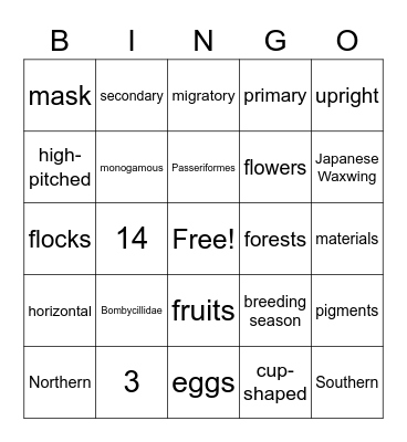 Bombycillidae Bingo Card