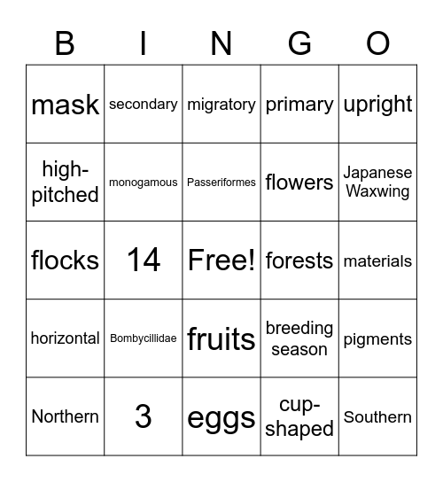 Bombycillidae Bingo Card