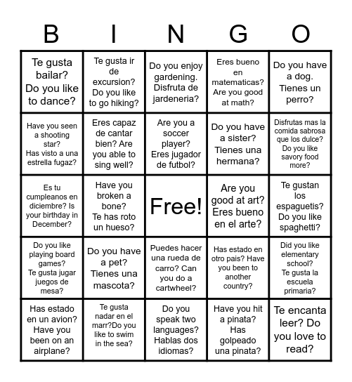 Encuentra a alguien que...Find Someone Who... Bingo Card