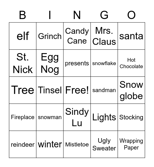Holiday BINGO Card