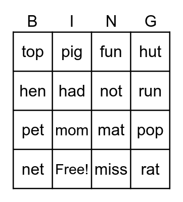 CVC Bingo Card