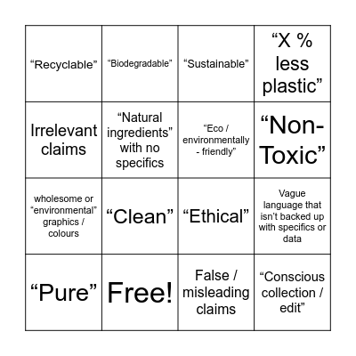 Greenwashing Lingo Bingo! Bingo Card