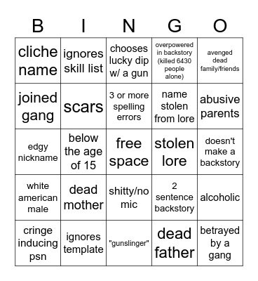 shitty tsf bio Bingo Card