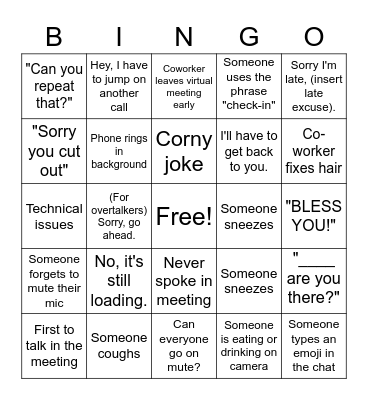 Virtual Staff Meeting Bingo Card