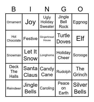 Longhorn Holiday Bingo Card