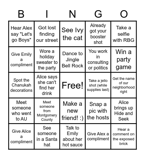 41 Hanover Holiday Bingo Card