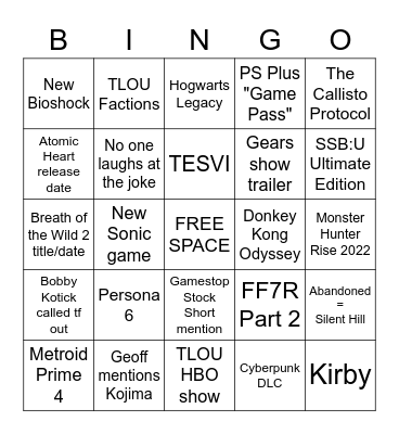 TGA 2021 Bingo Card
