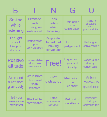 Listening Skills Bingo Card