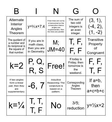 Geometry Review Bingo Card