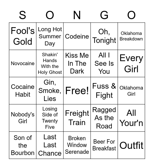 Red Dirt 4 Bingo Card