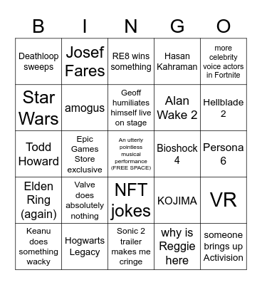 The Game Awards 2021 Bingo Card