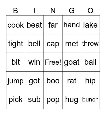 Rhyming BINGO Card