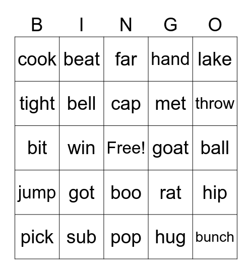 Rhyming BINGO Card