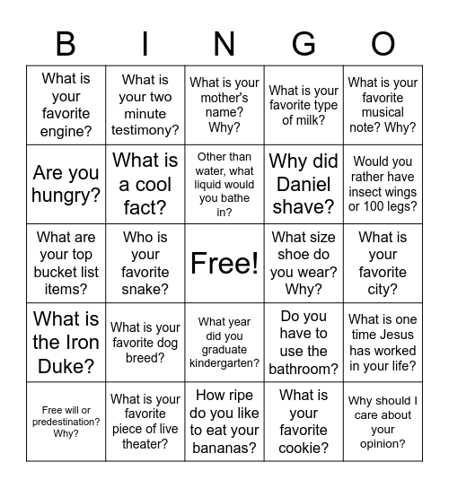 Get to Know You BINGO Card