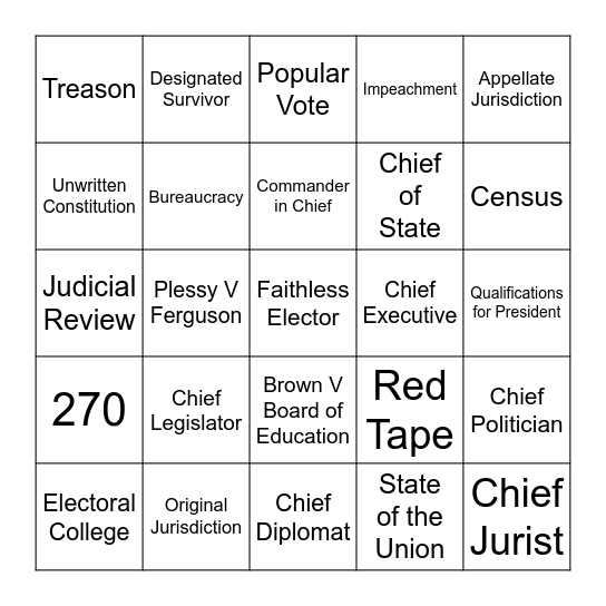 Legislative and Executive Review Bingo Card