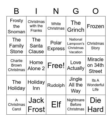 Christmas Movie Bingo Card