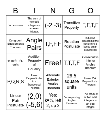 Geometry 2 Review Bingo Card