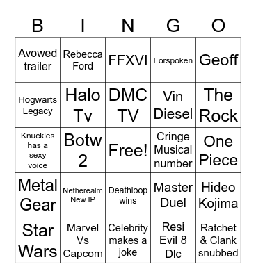 Game awards 2021 Bingo Card