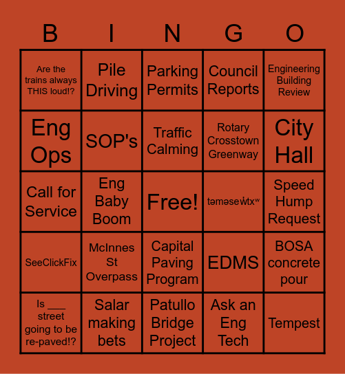Engineering Holiday Bingo Card