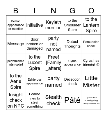 This Performance May Or May Not Hint At Future Plot Points [Critical Role 3.07] Bingo Card