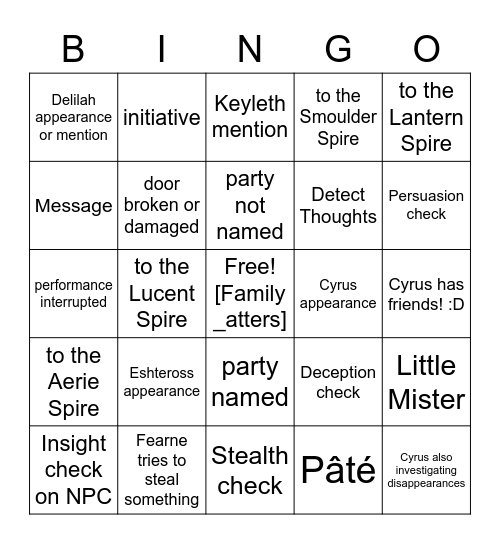 This Performance May Or May Not Hint At Future Plot Points [Critical Role 3.07] Bingo Card