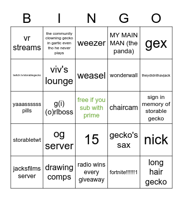 Gecko Lore Bingo Card