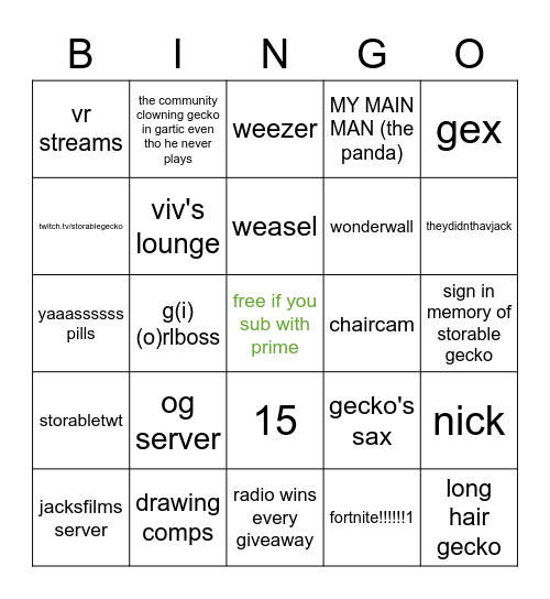 Gecko Lore Bingo Card