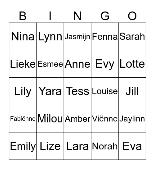 Sanja's babynamen Bingo Card