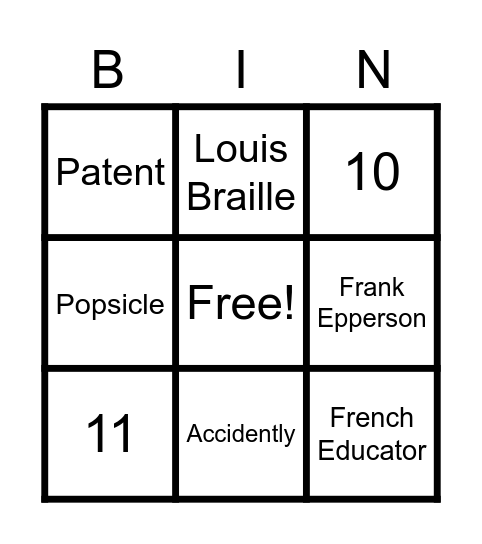 Inventor Bingo Card