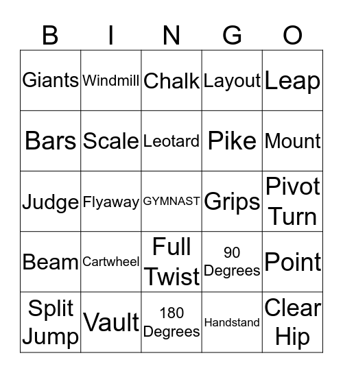 GYMNASTICS Bingo Card