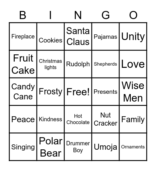 Christamas Theme Bingo Card