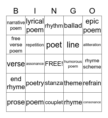 TEKS Vocabulary Bingo Card