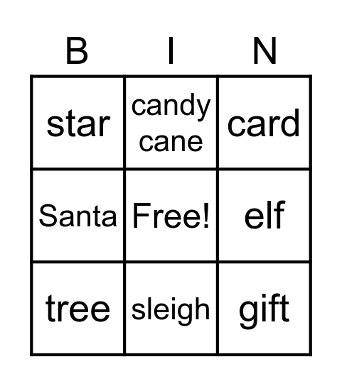 ISL Christmas Vocabulary Bingo Card