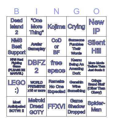 TGA 2021 Bingo Card
