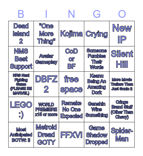 TGA 2021 Bingo Card