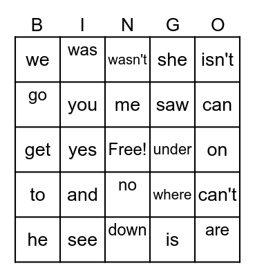 SIGHT WORDS SIPPS #26 Bingo Card
