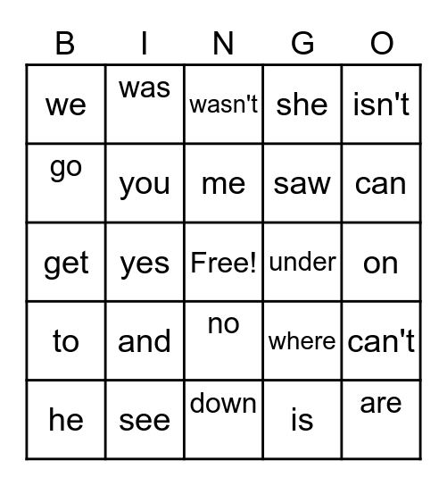 SIGHT WORDS SIPPS #26 Bingo Card