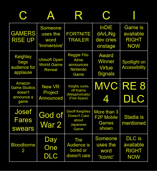 TGA 2021 Carci Bingo Card