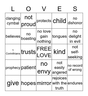 LOVE 1 CORINTHIANS 13 Bingo Card