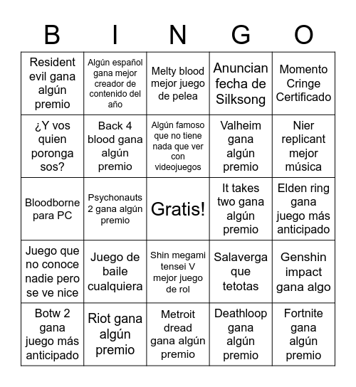 Game Awards 2021 (ES) Bingo Card