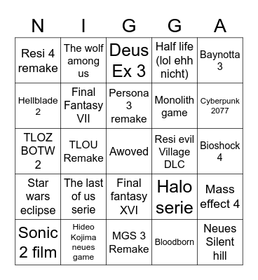 Game awards Bingo Card