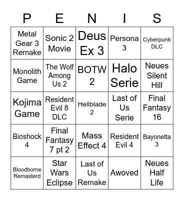 Game Awards Bingo Card