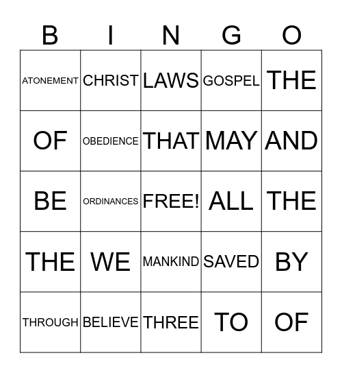 Article of Faith 3 Bingo Card