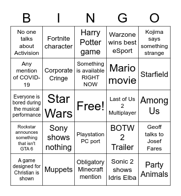 Game Awards 2021 Bingo Card