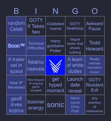 Game Awards Bingo Card