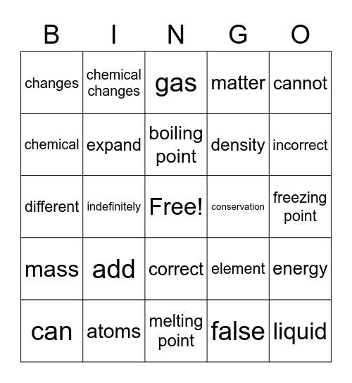 Matter Bingo Card