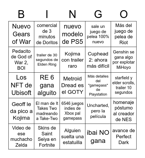 Gueim Aguas Bingo Card